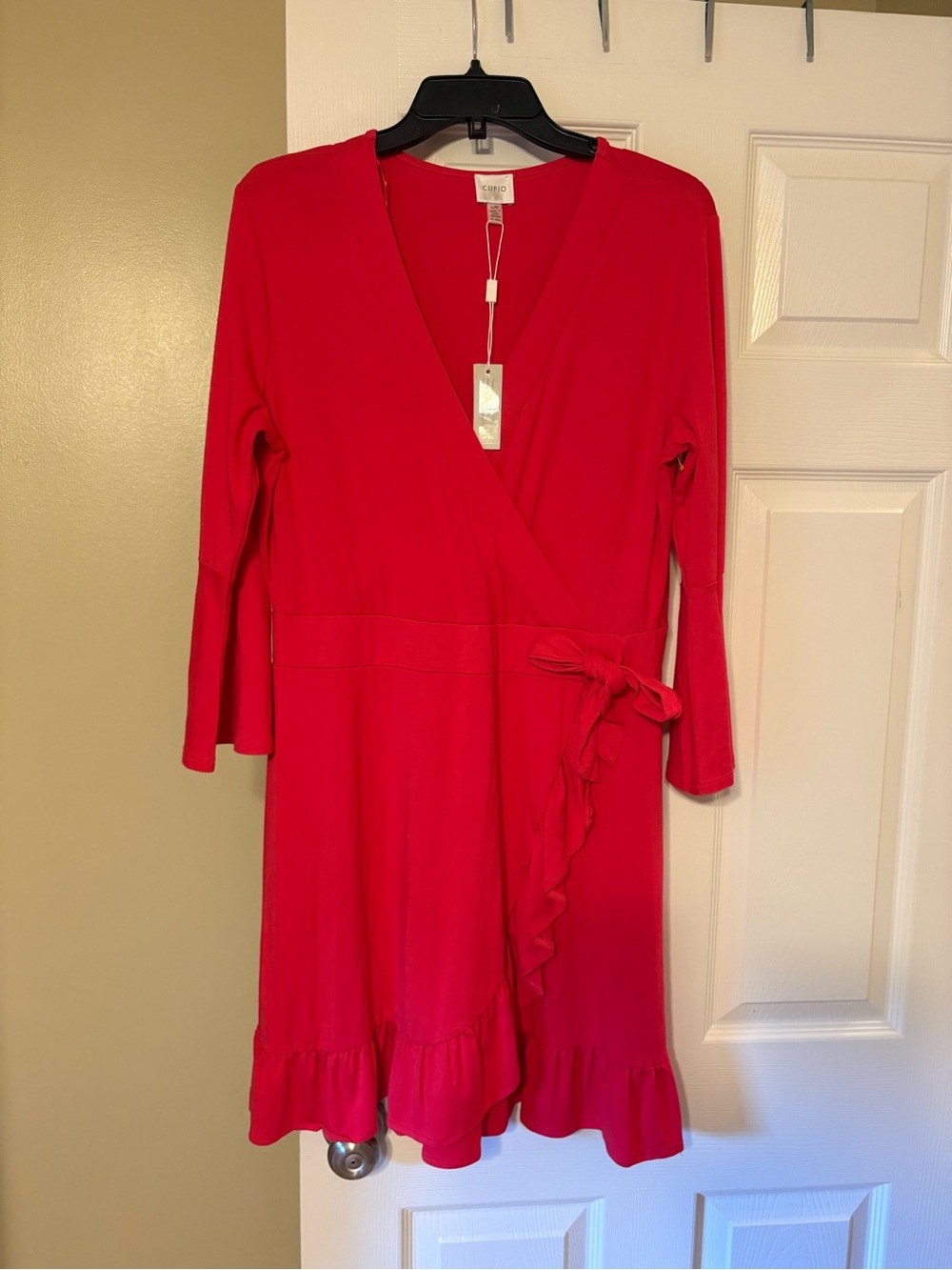 Cupio Hot Pink Long Sleeve Dress with Ruffle Trim